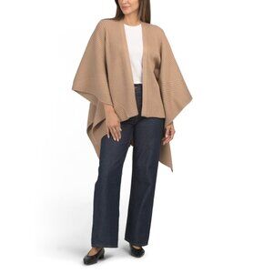 ALL SAINTS Beige Wool Blend Traveling Ribbed Knit Ruana